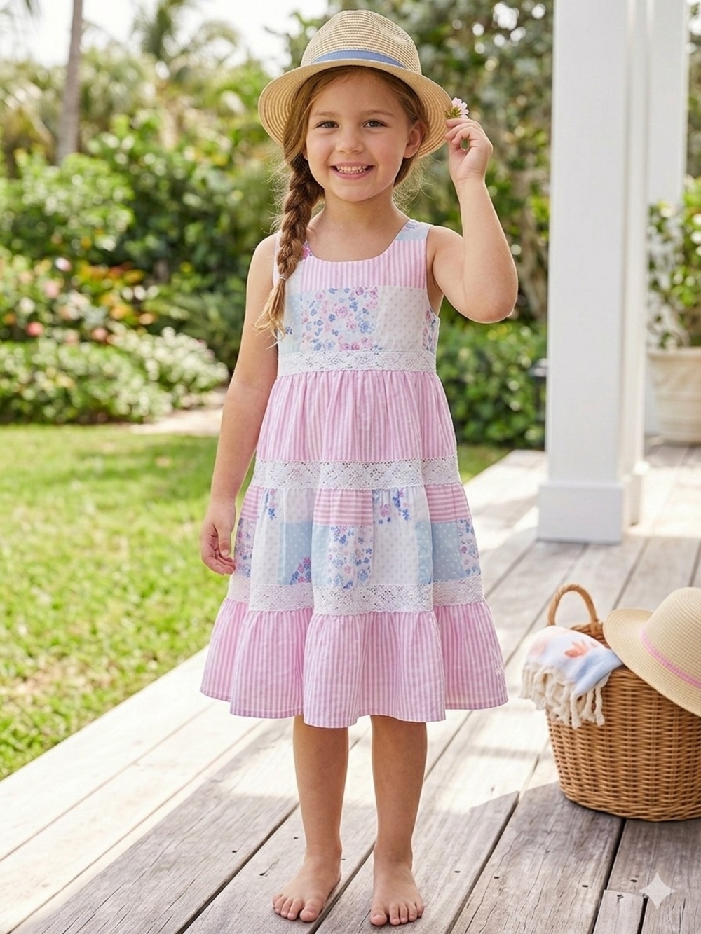 Tommy Bahama Pink & Light Blue Patchwork Sundress for Girls